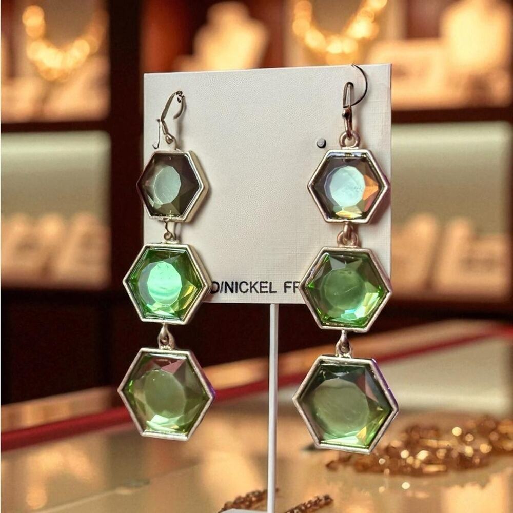 Anna & Ann Hexagon‎ Gem Dangle Earrings